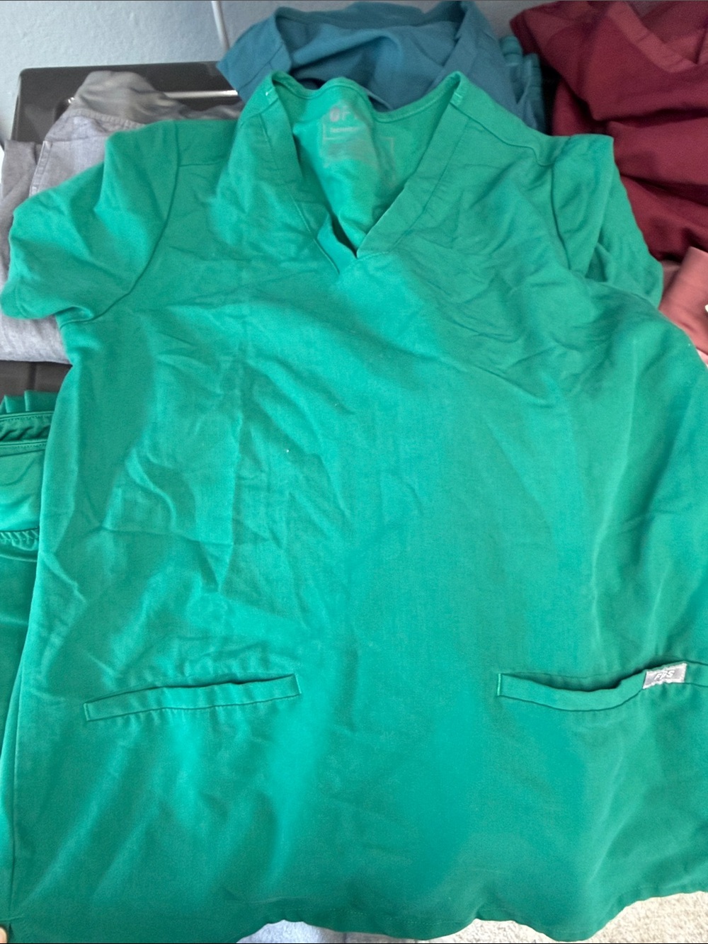 Figs Green V-Neck 2 pocket Medical Scrub Top